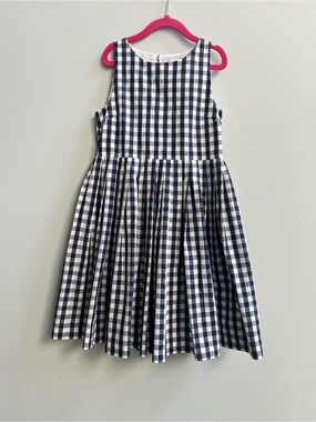 Jacadi Paris Navy and White Gingham Check Sleeveless Pleated Dress, Size 10A